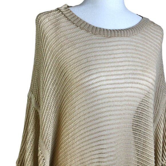 Ana A New Approach 3X Beige Open-Knit Poncho Sweater With Side Ties Beach Pool - Picture 2 of 8